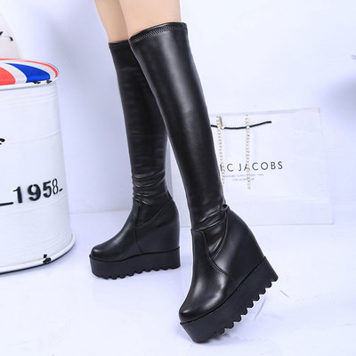 秋日时尚之选 宾如意马丁靴松糕厚底过膝长靴